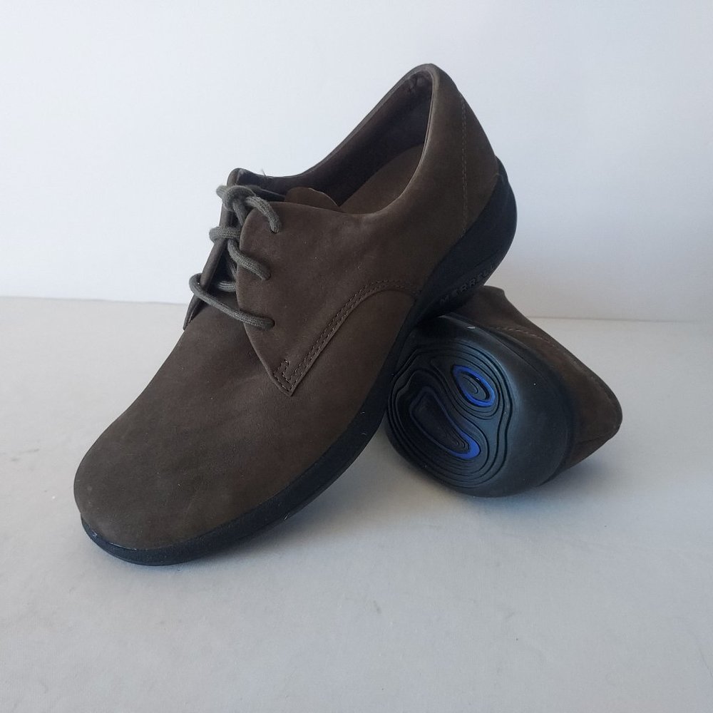 NWoB Merrell Topo Pure Leather Shoes Air Cushion Lace-Up Dark Taupe Women US8.5 - Picture 2 of 9